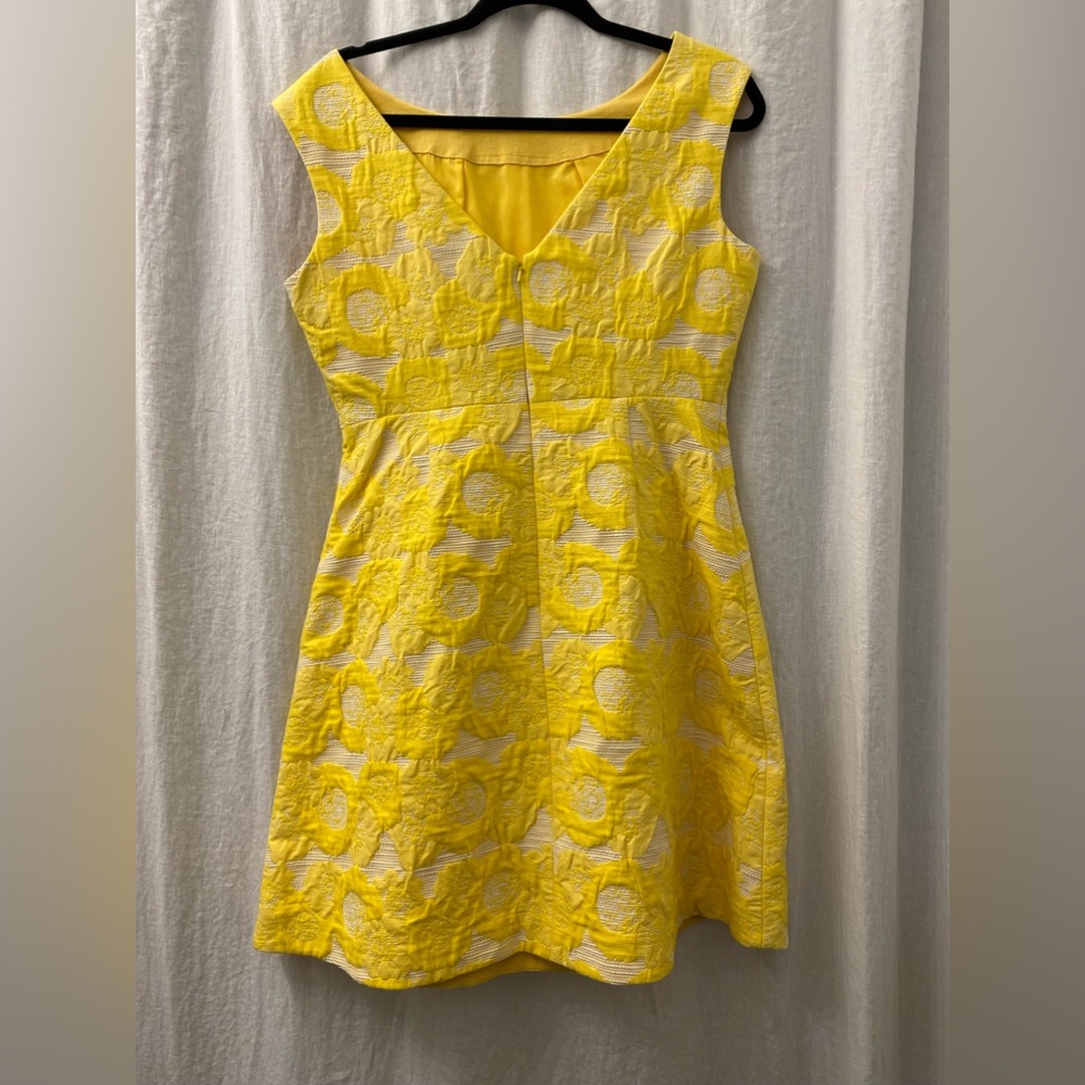 Tory Burch Floral Yellow Cap Sleeve Summer Dress Size 10 - Picture 3 of 6